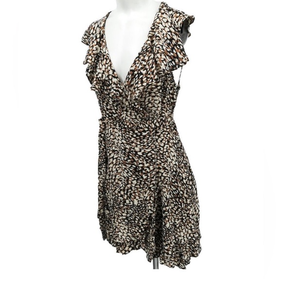 Free People Leopard Abstract Ruffle Wrap Dress NWOT Sz-Small - Picture 2 of 6